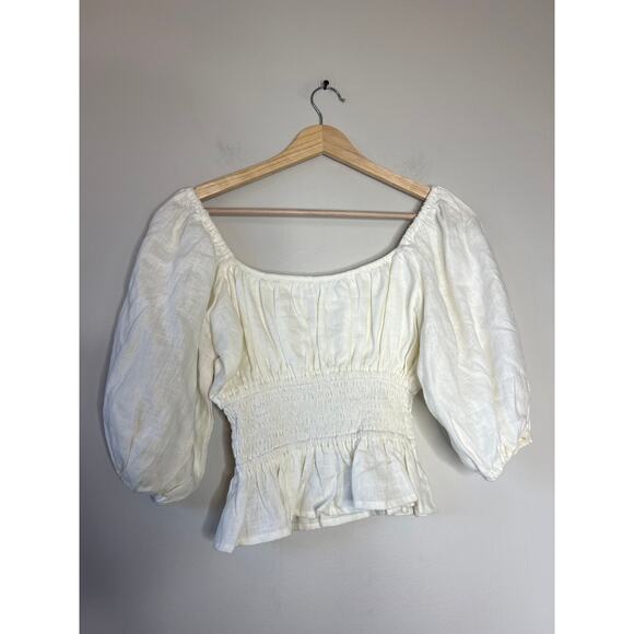 NEW Faithfull The Brand Puff Sleeves Elastic Cuff Kinsley Top Plain White Size:4 - Picture 6 of 7